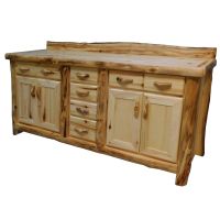 Beartooth Aspen Classic Log Bathroom Vanity - Flat Fronts - 76" - Double Sink - Wild Panel & Natural Log - 34"H - Free Standing - No Sink Packages