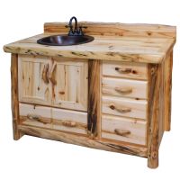 Beartooth Aspen Deluxe Log Bathroom Vanity - Flat Front - 54" - Sink Left - Wild Panel & Natural Log