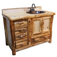 Beartooth Aspen Deluxe Log Bathroom Vanity - Log Front - 54" - Sink Right - Natural Panel & Natural Log