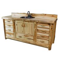 Beartooth Aspen Deluxe Log Bathroom Vanity - Flat Front - 72" - Sink Center - Natural Panel & Natural Log
