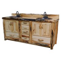 Beartooth Aspen Deluxe Log Bathroom Vanity - Flat Front - 76" - Double Sink - Natural Panel & Gnarly Log