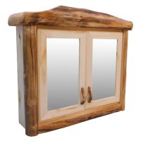 Beartooth Aspen Double Door Log Medicine Cabinet - Flat Front - 36"W - Natural Panel & Natural Log