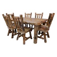 Beartooth Aspen Four Post Log Dining Table - 72" - Wild Panel & Gnarly Log - Liquid Glass Table Top Finish - Extension Table