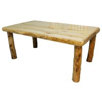 Beartooth Aspen Four Post Log Dining Table - 72" - Natural Panel & Natural Log - Liquid Glass Table Top Finish