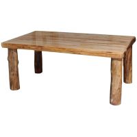 Beartooth Aspen Four Post Log Dining Table - 72" - Wild Panel & Natural Log - Liquid Glass Table Top Finish