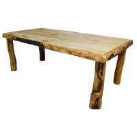 Beartooth Aspen Four Post Log Dining Table - 84" - Natural Panel & Gnarly Log - Standard Table Top Finish