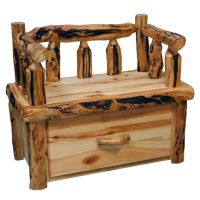 Beartooth Aspen Log Bench Chest - Flat Front - 36" - Wild Panel & Gnarly Log - Arm & Back Rest