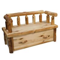 Beartooth Aspen Log Bench Chest - Flat Front - 48" - Natural Panel & Natural Log - Arm & Back Rest