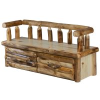 Beartooth Aspen Log Bench Chest - Half Log Front - 60" - Natural Panel & Natural Log - Arm & Back Rest