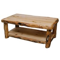 Beartooth Aspen Log Coffee Table - 48" - Natural Panel & Gnarly Log - Liquid Glass Table Top Finish