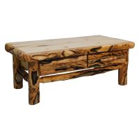 Beartooth Aspen Log Storage Coffee Table - 48" - Natural Panel & Gnarly Log - No Shelf