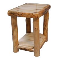 Beartooth Aspen Log End Table - 18" - Natural Panel & Natural Log - Liquid Glass Table Top Finish