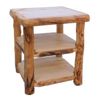 Beartooth Aspen Log End Table - 24" - Natural Panel & Natural Log - Standard Table Top Finish - Extra Shelf