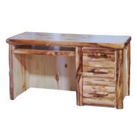 Beartooth Aspen Log Executive Desk - Half Log Fronts - Natural Panel & Natural Logs - Standard Top Finish - Standard Drawer Bank Style - Drawers on Right - Keyboard Tray