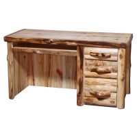 Beartooth Aspen Log Executive Desk - Half Log Fronts - Wild Panel & Natural Logs - Standard Top Finish - Standard Drawer Bank Style - Drawers on Right - Keyboard Tray