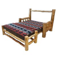 Beartooth Aspen Log Futon Loveseat & Matching Ottoman - Natural Log - Dakota Brandy Accent Upholstery & Gatlinburg Mesa Main Upholstery