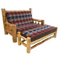 Beartooth Aspen Log Futon Loveseat & Matching Ottoman - Natural Log - Dakota Brandy Accent Upholstery & Gatlinburg Mesa Main Upholstery