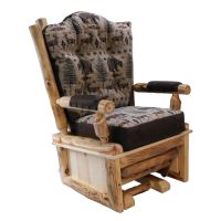 Beartooth Aspen Upholstered Log Glider & Matching Ottoman - Natural Panel & Natural Log - Dakota Brandy Accent Upholstery & Ottawa Sand Main Upholstery - Arm Cushions