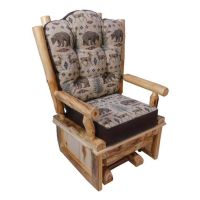 Beartooth Aspen Upholstered Log Glider & Matching Ottoman - Natural Panel & Natural Log - Dakota Brandy Accent Upholstery & Ottawa Sand Main Upholstery