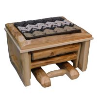Beartooth Aspen Upholstered Log Glider Ottoman - Natural Panel & Natural Log - Dakota Brandy Accent Upholstery & Padma Otter Main Upholstery