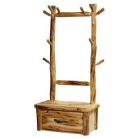 Beartooth Aspen Log Hall Tree Bench - Flat Front - 36" - Wild Panel & Natural Log