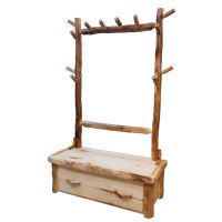 Beartooth Aspen Log Hall Tree Bench - Flat Front - 48" - Natural Panel & Natural Log