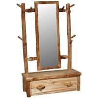 Beartooth Aspen Log Hall Tree Bench - Flat Front - 48" - Wild Panel & Natural Log - Natural Log Mirror
