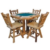 Beartooth Aspen Log Poker Pub Tables - 42" Diameter x 36"H (Counter Height) - Natural Panel & Natural Log - Green Felt