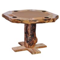 Beartooth Aspen Log Poker Table - 42" - Natural Panel & Gnarly Log - Tan Felt