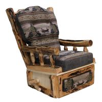 Beartooth Aspen Log Rocking Recliner - Natural Panel & Gnarly Log - Dakota Carbon Accent Upholstery & Balsam Lake Dawn Main Upholstery - Matching Back Cushions