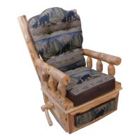 Beartooth Aspen Log Rocking Recliner - Natural Panel & Natural Log - Dakota Brandy Accent Upholstery & Bear Sand Main Upholstery - Matching Back Cushions