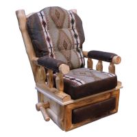 Beartooth Aspen Log Rocking Recliner - Natural Panel & Natural Log - Dakota Peat Accent Upholstery & Apache Stone Main Upholstery - Standard Cushions - Optional Arm Cushions - CUSTOM Footrest
