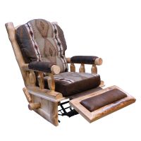 Beartooth Aspen Log Rocking Recliner - Natural Panel & Natural Log - Dakota Peat Accent Upholstery & Apache Stone Main Upholstery - Standard Cushions - Optional Arm Cushions - CUSTOM footrest