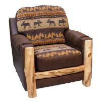Beartooth Aspen Mountain Comfort Upholstered Chair - Natural Log - Dakota Brandy Accent Fabric & Casco Golden Main Fabric