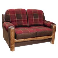 Beartooth Aspen Mountain Comfort Upholstered Loveseat - ?Natural Log - Dakota Brandy Accent Fabric & Whitehall Currant Main Fabric