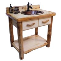 Beartooth Aspen Open Log Bathroom Vanity - Flat Front - 39" - Natural Panel & Natural Log - Liquid Glass Vanity Top Finish