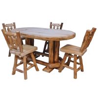 Beartooth Aspen Oval Log Pub Tables - 72"L x 42"W x 36"H (Counter Height) - Natural Panel & Natural Log - Standard Table Top Finish - Foot Rest