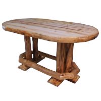 Beartooth Aspen Oval Log Pub Tables - 72"L x 42"W x 36"H (Counter Height) - Wild Panel & Natural Log - Liquid Glass Table Top Finish - Foot Rest