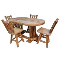 Beartooth Aspen Oval Log Pub Tables - 72"L x 42"W x 36"H (Counter Height) - Wild Panel & Natural Log - Liquid Glass Table Top Finish - Foot Rest