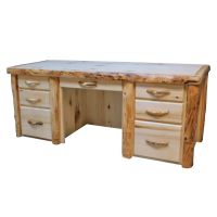 Beartooth Aspen Sierra Log Executive Desk - Flat Fronts - Natural Panel & Natural Log - Standard Top Finish - Standard Left & Right Drawers - Pencil Drawer