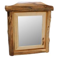 Beartooth Aspen Single Door Log Medicine Cabinet - Flat Front - 30"W - Natural Panel & Natural Log - Hinge Left