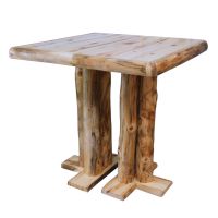Beartooth Aspen Square Log Pub Table - 42" Square x 42"H (Bar Height) - Wild Panel & Natural Log - Standard Table Top Finish - Expandable (22" leaf not inserted)
