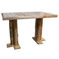 Beartooth Aspen Square Log Pub Table - 42" Square x 42"H (Bar Height) - Wild Panel & Natural Log - Standard Table Top Finish - Expandable (22" leaf)