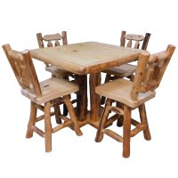 Beartooth Aspen Square Log Pub Table - 48" Square - Natural Panel & Natural Log - Liquid Glass Table Top Finish