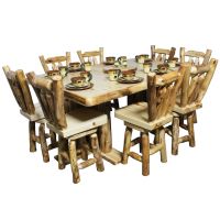 Beartooth Aspen Square Log Pub Table - 54" Square - Natural Panel & Natural Log - Liquid Glass Table Top Finish - Expandable (22" leaf)