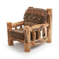 Beartooth Aspen Timber Comfort Log Chair - Gnarly Log - Dakota Brandy Accent Upholstery & Cloudcroft Earth Main Upholstery