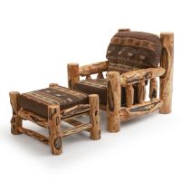 Beartooth Aspen Timber Comfort Log Chair & Matching Ottoman - Gnarly Log - Dakota Brandy Accent Upholstery & Cloudcroft Earth Main Upholstery