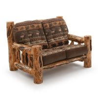 Beartooth Aspen Timber Comfort Log Loveseat - Gnarly Log - Dakota Brandy Accent Upholstery & Cloudcroft Earth Main Upholstery
