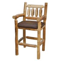 Beartooth Aspen Timberland Upholstered Log Pub Stool - Arm Stool - 30"H (Bar Height) - Natural Log