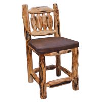 Beartooth Aspen Timberland Upholstered Log Pub Stool - Side Stool - 24"H (Counter Height) - Gnarly Log